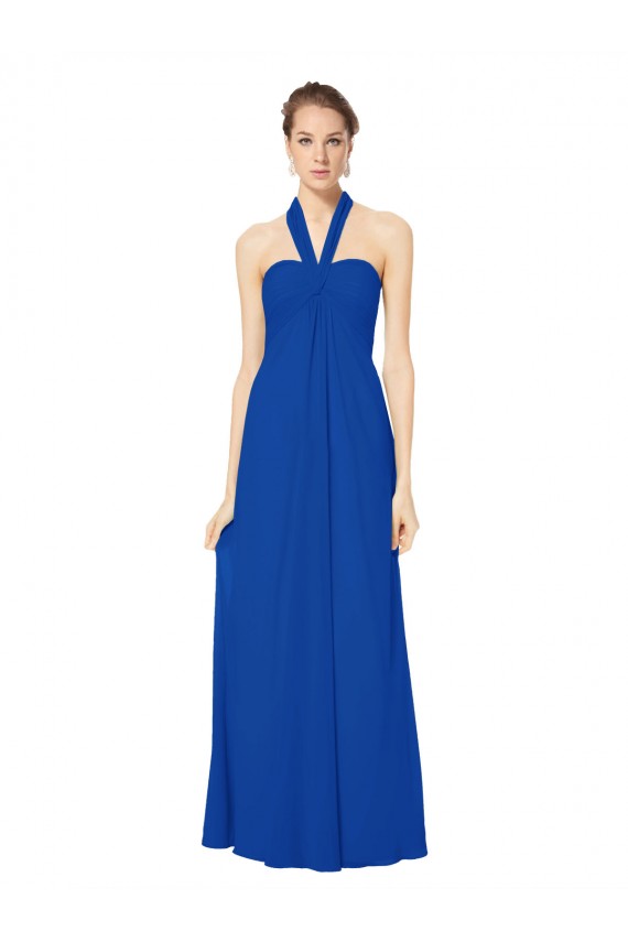 Bleu roi Trapèze Licou Mousseline Longue Robes demoiselle d'honneur à Vendre