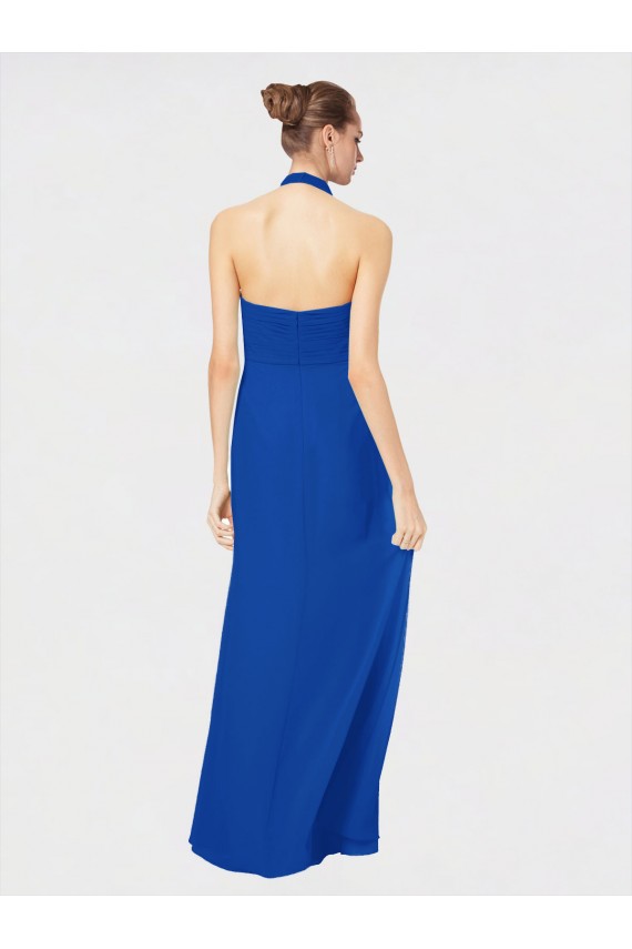 Bleu roi Trapèze Licou Mousseline Longue Robes demoiselle d'honneur à Vendre