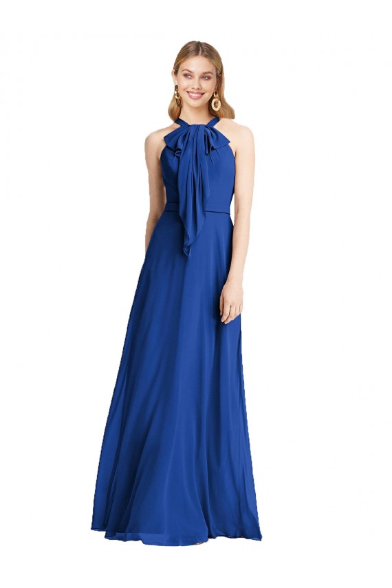 Bleu roi Trapèze Licou Mousseline Longue Robes demoiselle d'honneur à Vendre