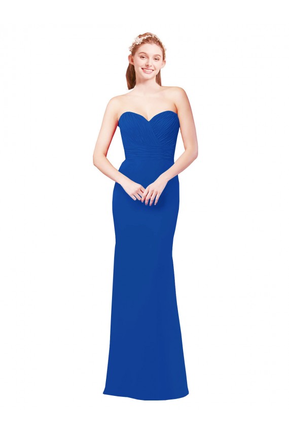 Bleu roi Trapèze Mousseline Longue Robes demoiselle d'honneur à Vendre