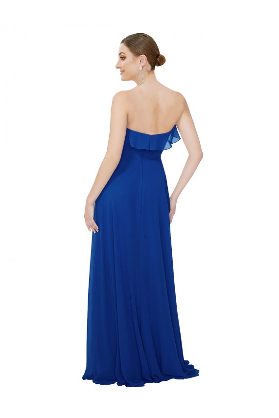 Bleu roi Trapèze Sans bretelle Mousseline Longue Robes demoiselle d'honneur à Vendre