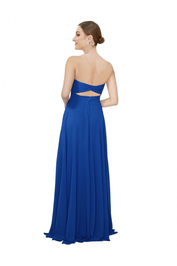 Bleu roi Trapèze Sans bretelle Mousseline Longue Robes demoiselle d'honneur à Vendre