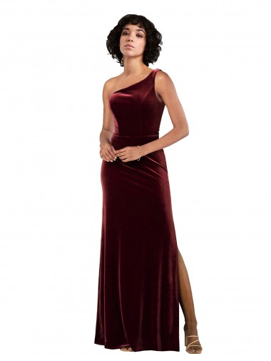 Bordeaux Colonne Velours Stretch Longue Formelles Robes demoiselle d'honneur / Robes de soirée / Robes de bal à Vendre