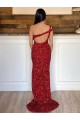 Bordeaux Fourreau Balayage train Paillettes Velours Longue Robes de bal à Vendre
