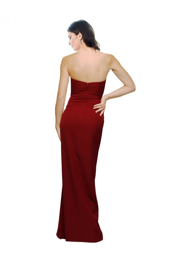 Bordeaux Fourreau Crêpe Stretch Longue Formelles Robes demoiselle d'honneur / Robes de soirée / Robes de bal à Vendre
