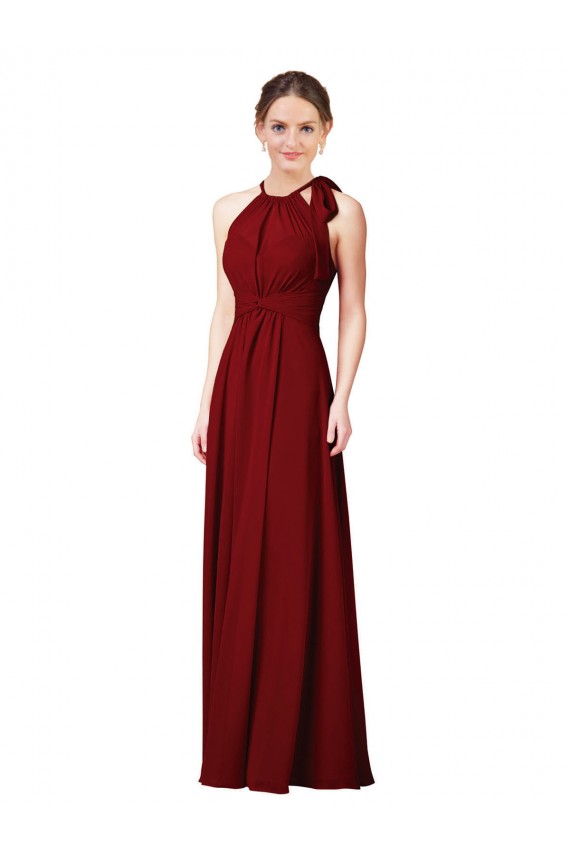 Bordeaux Fourreau Licou Mousseline Longue Robes demoiselle d'honneur à Vendre