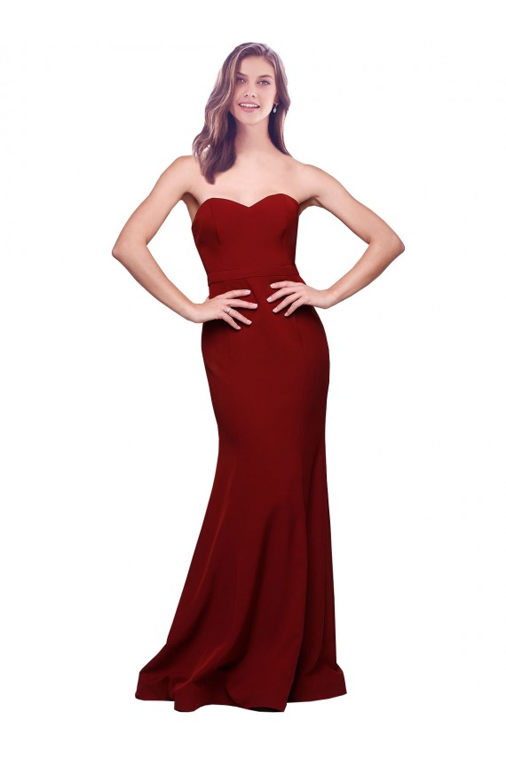 Bordeaux Fourreau Sans bretelle Crêpe Stretch Longue Formelles Robes demoiselle d'honneur / Robes de soirée / Robes de bal à Vendre