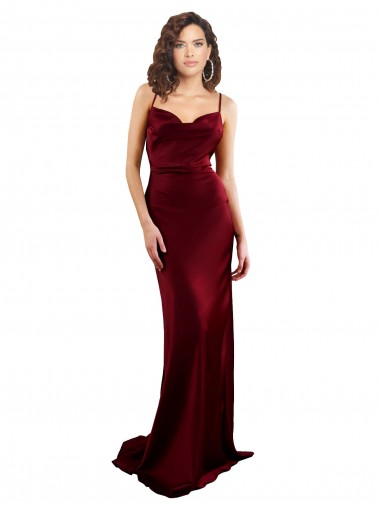 Bordeaux Fourreau Satiné Soyeux Longue Formelles Robes demoiselle d'honneur / Robes de soirée / Robes de bal à Vendre
