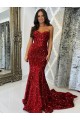 Bordeaux Fourreau Traîne moyenne Paillettes Velours Longue Robes de bal à Vendre