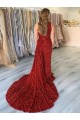 Bordeaux Fourreau Traîne moyenne Paillettes Velours Longue Robes de bal à Vendre
