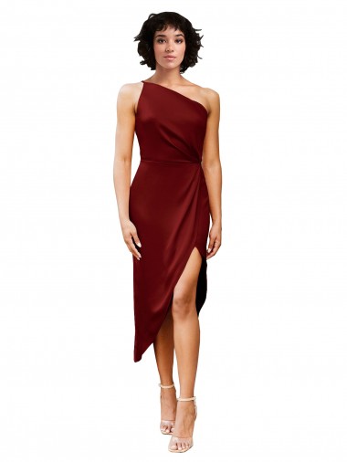 Bordeaux Fourreau midi Satiné Stretch Courte Robes demoiselle d'honneur / Robes de soirée / Robes de cocktail à Vendre