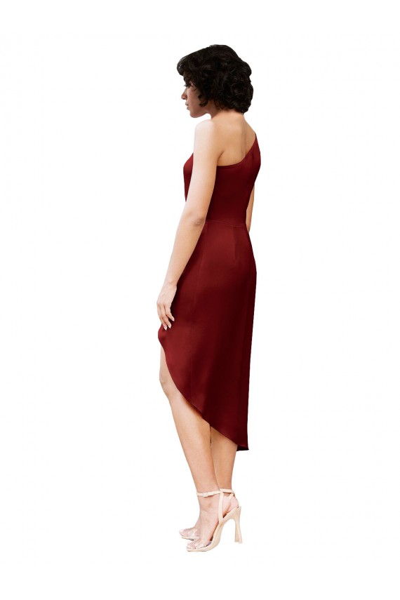 Bordeaux Fourreau midi Satiné Stretch Courte Robes demoiselle d'honneur / Robes de soirée / Robes de cocktail à Vendre