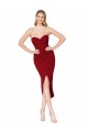 Bordeaux Sirène Col Haut Crêpe Stretch Courte Asymétrique Robes demoiselle d'honneur / Robes de soirée / Robes de cocktail à Vendre