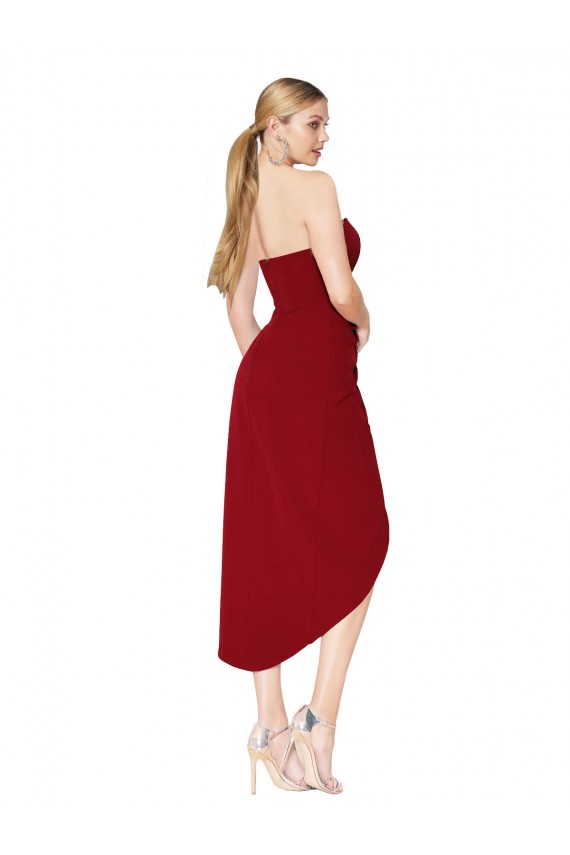 Bordeaux Sirène Col Haut Crêpe Stretch Courte Asymétrique Robes demoiselle d'honneur / Robes de soirée / Robes de cocktail à Vendre