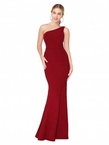 Bordeaux Sirène Col Haut Crêpe Stretch Longue Formelles Robes demoiselle d'honneur / Robes de soirée / Robes de bal à Vendre