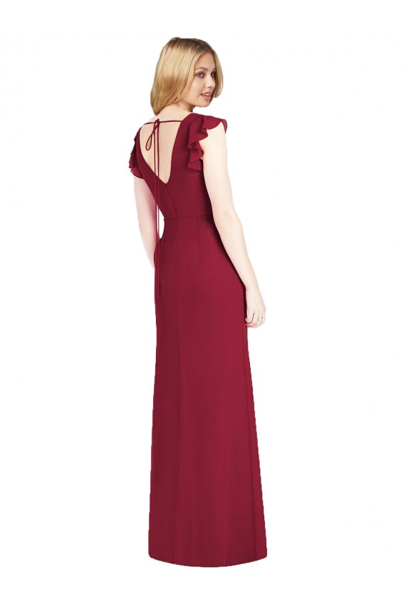 Bordeaux Sirène Col V Mousseline Longue Robes demoiselle d'honneur à Vendre