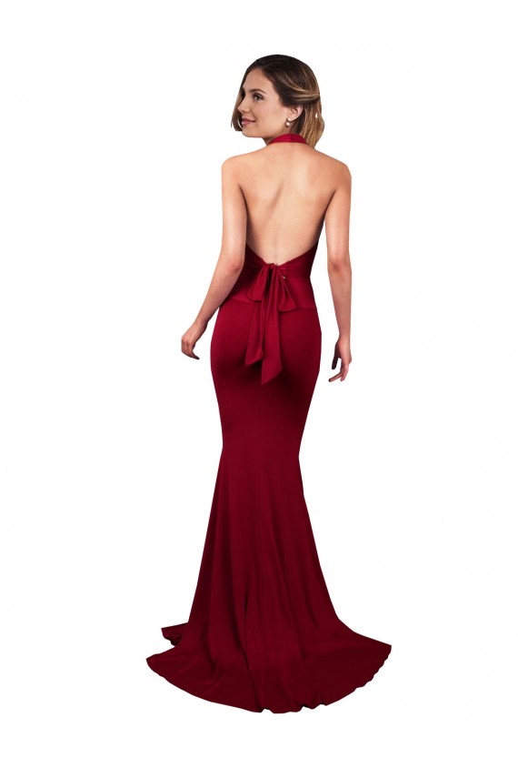 Bordeaux Sirène Licou Col V Spandex Longue Formelles Robes demoiselle d'honneur / Robes de soirée / Robes de bal à Vendre