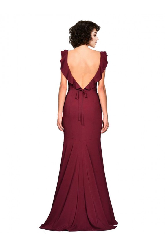 Bordeaux Sirène Sans bretelle Crêpe Stretch Longue Robes demoiselle d'honneur / Robes de bal à Vendre