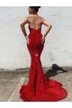 Bordeaux Sirène Traîne moyenne Paillettes Velours Longue Robes de bal à Vendre