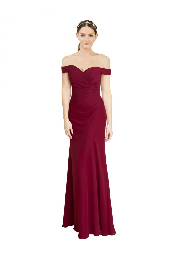 Bordeaux Sirène Épaule Dénudée Mousseline Longue Robes demoiselle d'honneur / Robes de bal à Vendre
