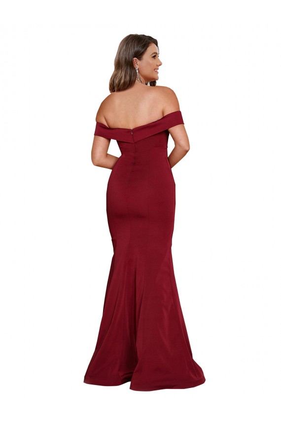 Bordeaux Sirène Épaule Dénudée Spandex Longue Formelles Robes demoiselle d'honneur / Robes de soirée / Robes de bal à Vendre
