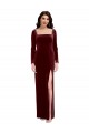 Bordeaux Trapèze Bretelles spaghetti Col Carré Velours Stretch Longue Robes demoiselle d'honneur / Robes de bal à Vendre