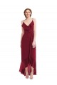 Bordeaux Trapèze Bretelles spaghetti Col V Mousseline Longue Asymétrique Robes demoiselle d'honneur à Vendre