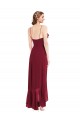 Bordeaux Trapèze Bretelles spaghetti Col V Mousseline Longue Asymétrique Robes demoiselle d'honneur à Vendre