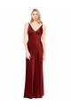 Bordeaux Trapèze Bretelles spaghetti Col V Satiné Stretch Longue Formelles Robes demoiselle d'honneur / Robes de soirée / Robes de bal à Vendre