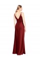 Bordeaux Trapèze Bretelles spaghetti Col V Satiné Stretch Longue Formelles Robes demoiselle d'honneur / Robes de soirée / Robes de bal à Vendre