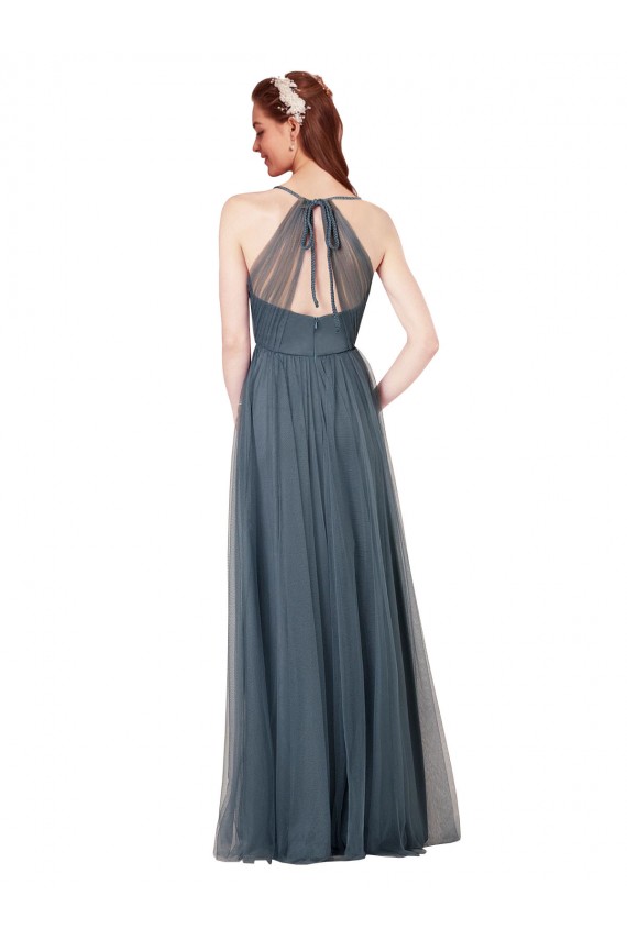 Bordeaux Trapèze Bretelles spaghetti Col V Tulle Longue Robes demoiselle d'honneur à Vendre