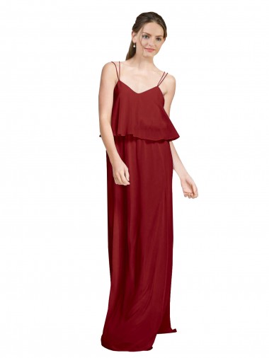 Bordeaux Trapèze Bretelles spaghetti Mousseline Longue Robes demoiselle d'honneur à Vendre