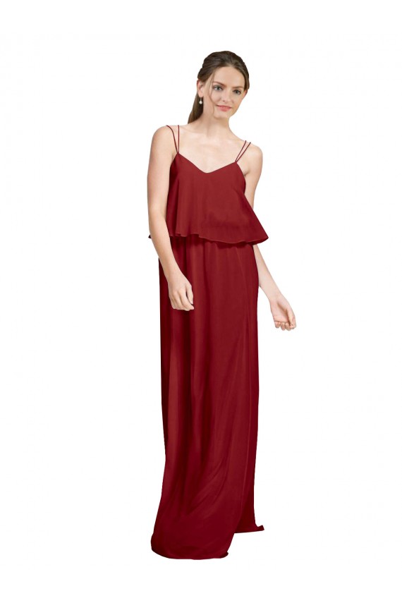 Bordeaux Trapèze Bretelles spaghetti Mousseline Longue Robes demoiselle d'honneur à Vendre