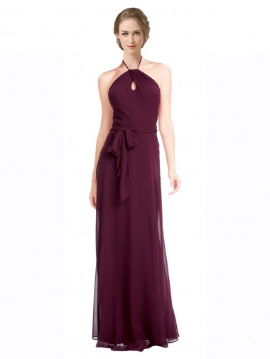 Bordeaux Trapèze Bretelles spaghetti Mousseline Longue Robes demoiselle d'honneur à Vendre