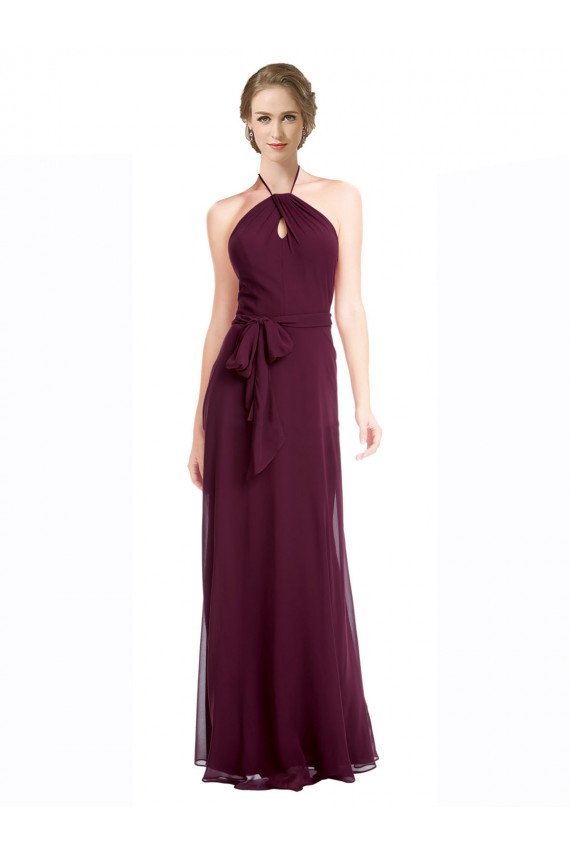 Bordeaux Trapèze Bretelles spaghetti Mousseline Longue Robes demoiselle d'honneur à Vendre