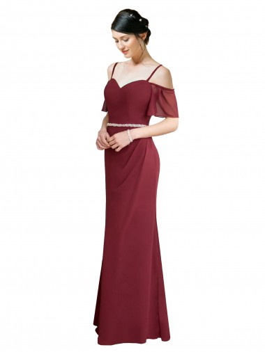 Bordeaux Trapèze Bretelles spaghetti Mousseline Longue Robes demoiselle d'honneur à Vendre