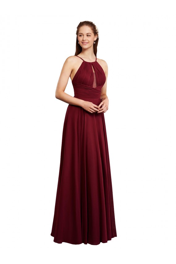 Bordeaux Trapèze Bretelles spaghetti Mousseline Longue Robes demoiselle d'honneur à Vendre