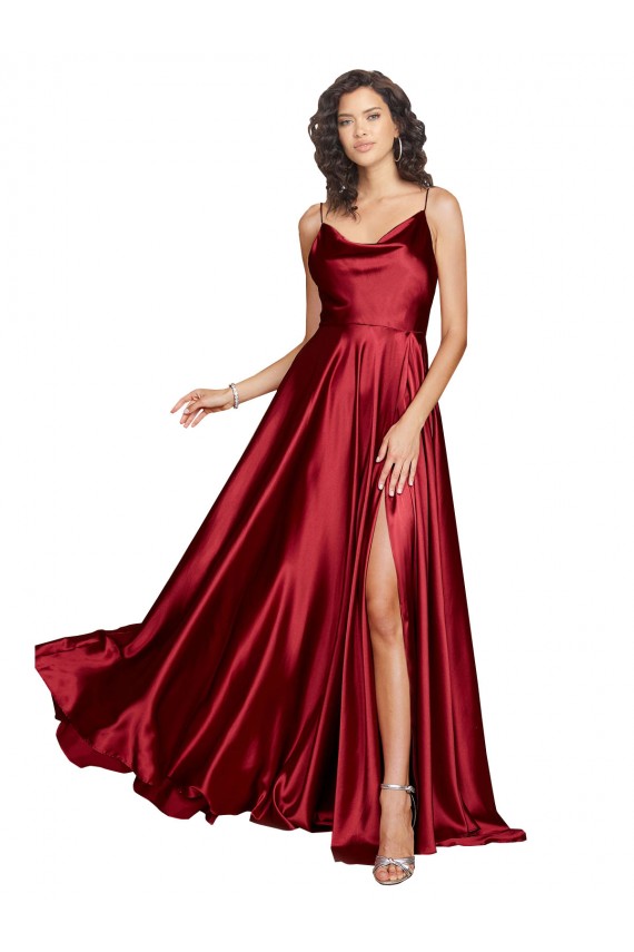 Bordeaux Trapèze Bretelles spaghetti Satiné Soyeux Longue Formelles Robes demoiselle d'honneur / Robes de soirée / Robes de bal à Vendre