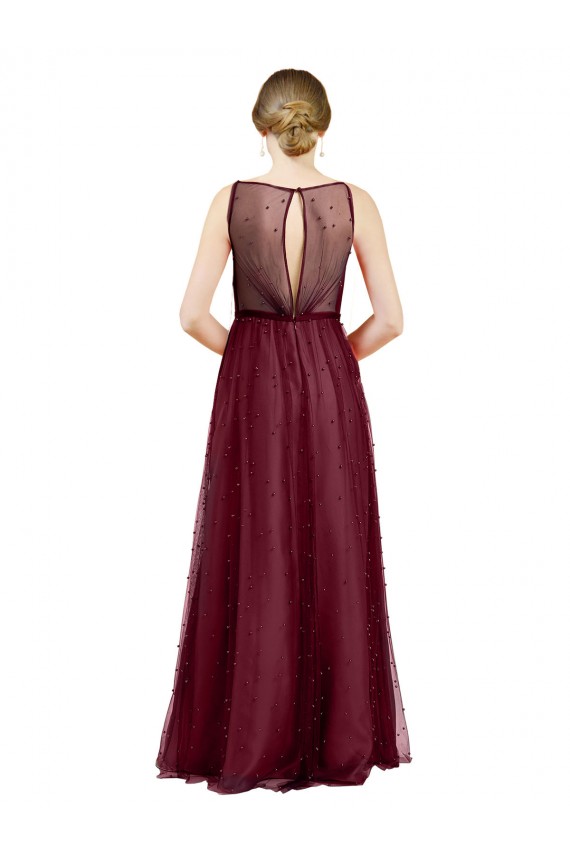 Bordeaux Trapèze Col Bateau Tulle Longue Robes demoiselle d'honneur à Vendre
