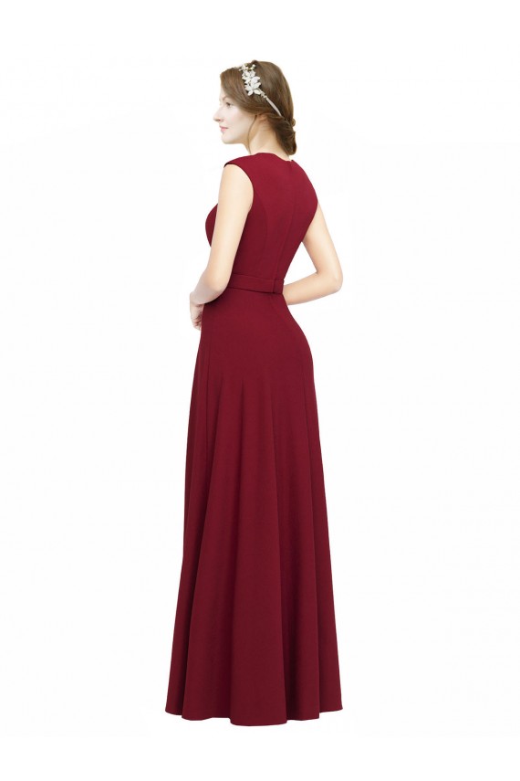 Bordeaux Trapèze Col Carré Crêpe Stretch Longue Robes demoiselle d'honneur / Robes de bal à Vendre