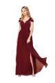 Bordeaux Trapèze Col Haut Mousseline Longue Formelles Robes demoiselle d'honneur / Robes de soirée / Robes de bal à Vendre
