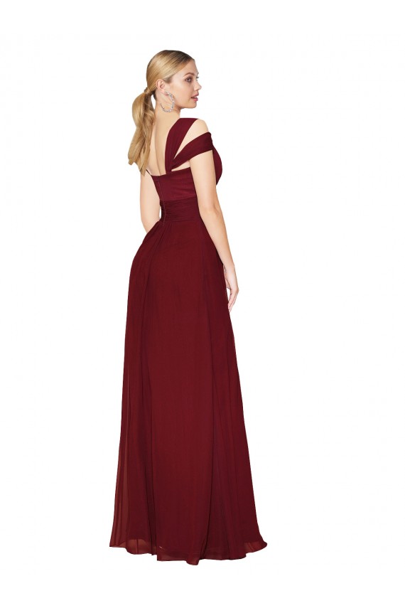 Bordeaux Trapèze Col Haut Mousseline Longue Formelles Robes demoiselle d'honneur / Robes de soirée / Robes de bal à Vendre
