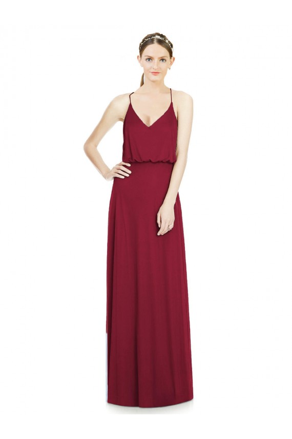 Bordeaux Trapèze Col V Mousseline Longue Robes demoiselle d'honneur à Vendre
