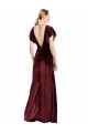 Bordeaux Trapèze Col V Velours Stretch Longue Robes demoiselle d'honneur / Robes de bal à Vendre
