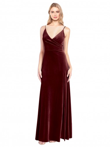 Bordeaux Trapèze Col V Velours Stretch Longue Robes demoiselle d'honneur / Robes de bal à Vendre