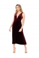 Bordeaux Trapèze Col V midi Velours Stretch Courte Robes demoiselle d'honneur / Robes de bal / Robes de cocktail à Vendre