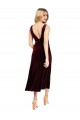 Bordeaux Trapèze Col V midi Velours Stretch Courte Robes demoiselle d'honneur / Robes de bal / Robes de cocktail à Vendre
