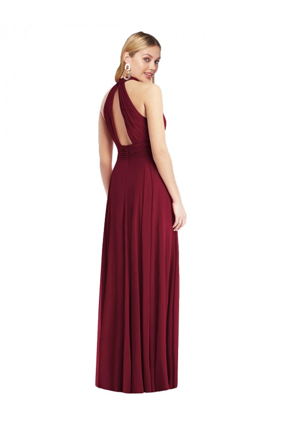 Bordeaux Trapèze Licou Col Haut Mousseline Longue Robes demoiselle d'honneur à Vendre