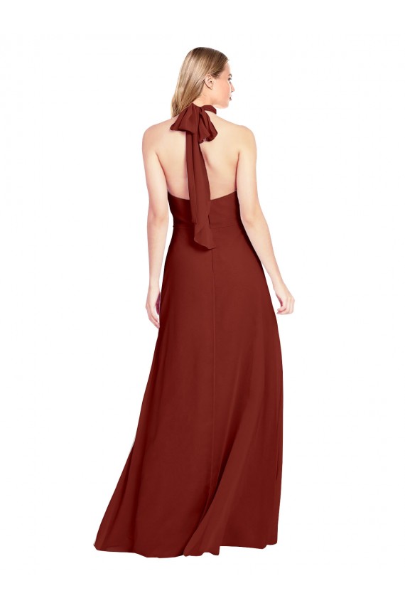 Bordeaux Trapèze Licou Col Haut Mousseline Longue Robes demoiselle d'honneur / Robes de bal à Vendre