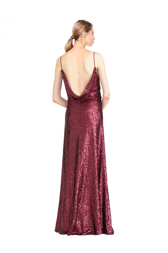 Bordeaux Trapèze Licou Col Haut Paillette Longue Formelles Robes demoiselle d'honneur / Robes de soirée / Robes de bal à Vendre